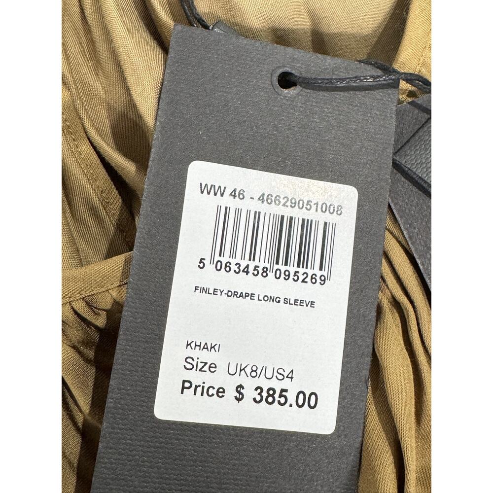 Reiss Khaki Brown Atelier Finley Draped Balloon Sleeve Blouse Top Sz US 4 NEW - Picture 6 of 7